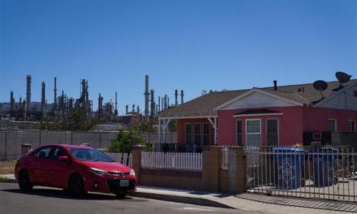 An active oil refinery located next to a single family home in Wilmington, California on September 21, 2022.